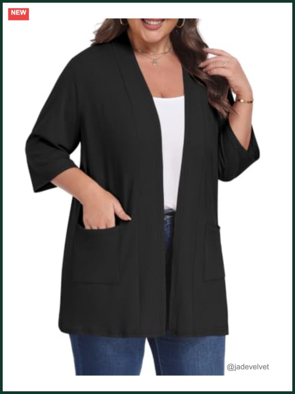 Plus Size 3/4 Sleeve Lightweight Open Front Cardigan with Pockets